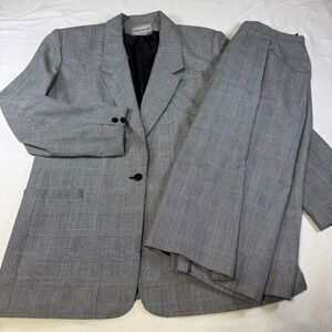 Vintage Ashley‎ Brooke Skirt Blazer Suit Glen Plaid Women's Size 16T Made in USA
